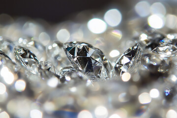 Many diamonds and gemstones close up background.