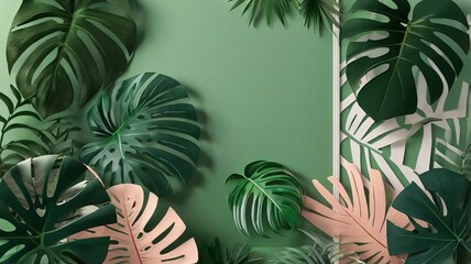3D Paper Tropical Leaves Jungle Banner - 3