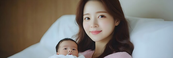 Young Mother's Tender Embrace A Beautiful Asian Woman Holds Her Newborn Baby