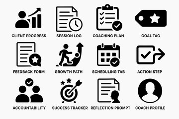 Icons depicting coaching tools and progress tracking elements