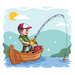 Man Fishing from Boat on a Sunny Day
