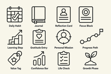 Minimalist icon set for personal development and productivity tools
