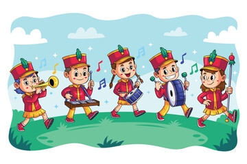 Cheerful Kids Marching Band Performance