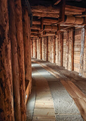 Hallway with wood support beams at a salt mine