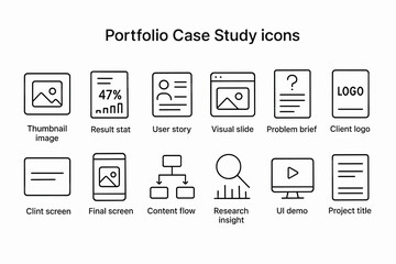 Portfolio case study icons collection for professional presentation