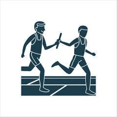 Relay Race Baton Exchange Silhouette, Teamwork, Sports Relay Baton Handoff Two runners exchanging baton