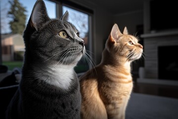 Two beautiful cats looking through the window