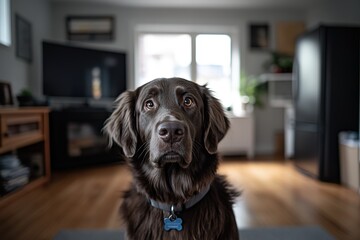 Black labrador retriever puppy looking at the camera
