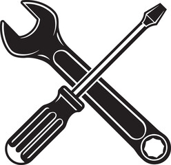 Adobe Illustrator Vector art of crossed wrench and screwdriver isolated on white backgroundArtwork