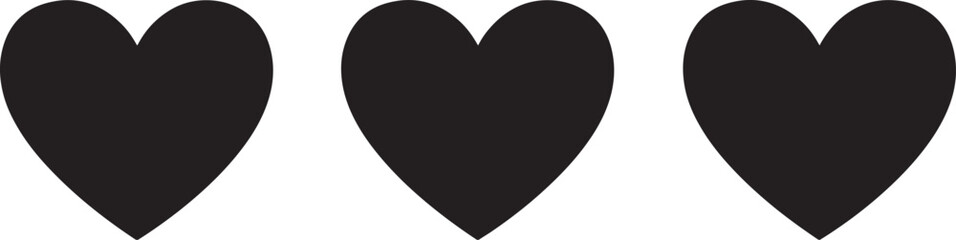 Adobe Illustrator Vector art of three black hearts isolated on white backgroundArtwork