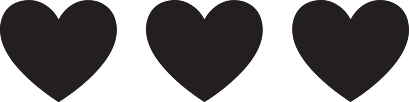 Adobe Illustrator Vector art of three black hearts isolated on white backgroundArtwork