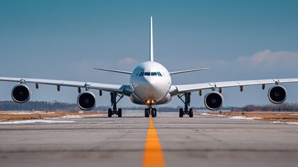 Commercial Airplane Taxiing on Runway


