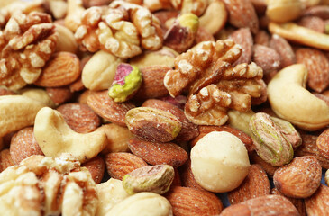 Heap of Roasted Mixed Nuts, Delicious and Excellence for Cardiovascular Health and Mood