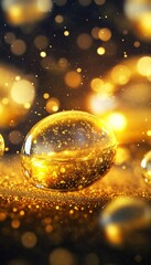 Radiant Golden Elixir in Shiny Spheres, Capturing the Essence of Luxury in Skincare Advertising