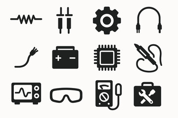 Electronics symbols set: circuit elements and tools icons collection