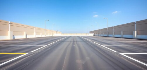 Obraz premium Vast, empty asphalt parking lot under a clear sky, uncluttered, day