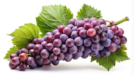 Fototapeta premium A luscious bunch of red globe grapes with vibrant green leaves