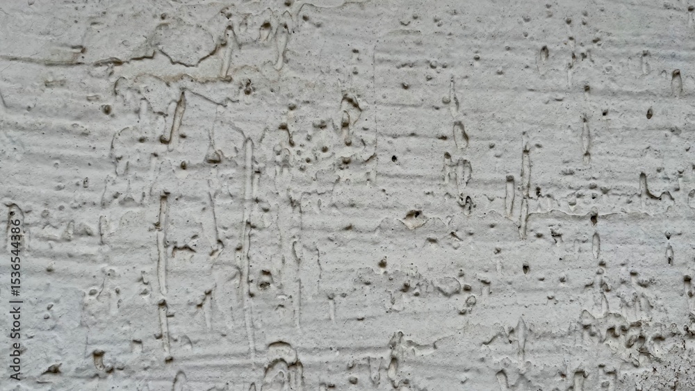 Poster rough white stucco wall with weathered pitted texture and subtle vertical drip patterns ideal for gr