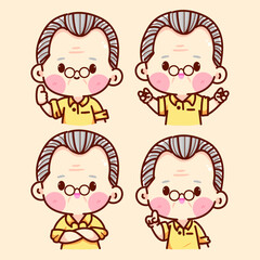 Cute Grandpa Cartoon Character in Yellow Shirt logo vector illustration