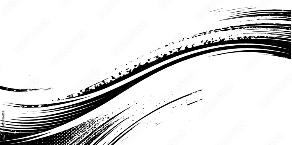 Poster abstract black and white background with diagonal lines and halftone dots for design.