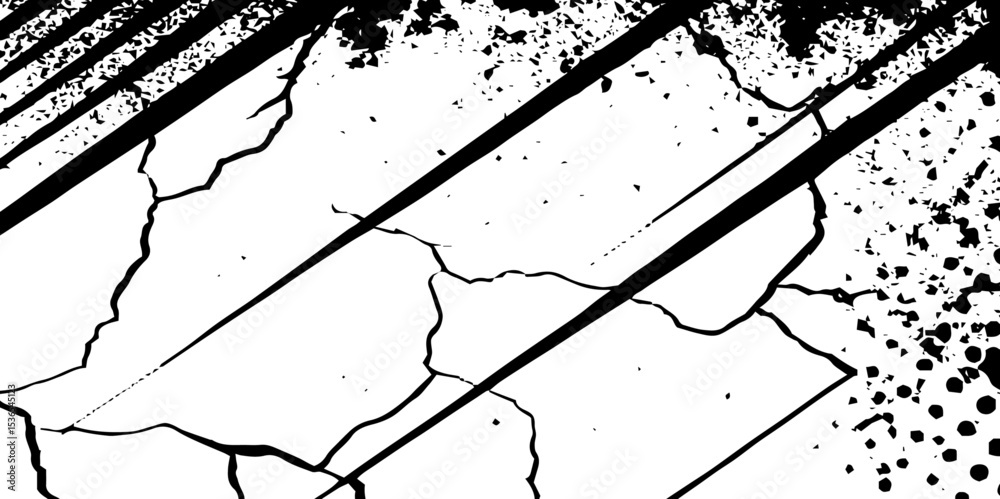 Aufkleber black and white abstract background with cracks and halftone dots and diagonal lines design creating