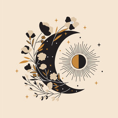 Moon and celestial mystical elements. Rise of inner and spiritual power.