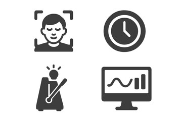 Digital Focus Icons. Solid style icons of digital focus and flow tools: calm user focus icon, session countdown badge, rhythm