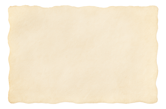 Vintage parchment paper with textured edges and a beige color on transparent background.