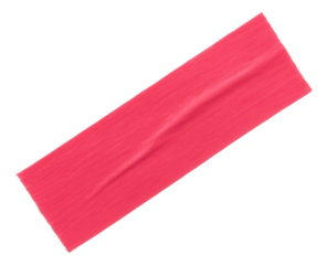Vibrant pink exercise resistance band laid flat on transparent background.