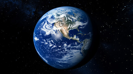 Fototapeta premium Planet Earth with detailed relief and atmosphere. Blue space background with earth and galaxy.
