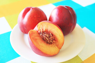 Closeup of Delectable Ripe Nectarines, One of Delicious and Nutritious Stone Fruits