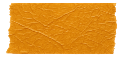 Square piece of crumpled, textured yellow paper with irregular edges on transparent background.