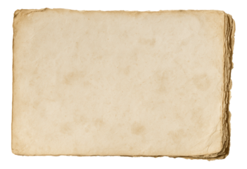 Vintage textured paper stack with aged edges on transparent background.