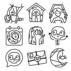 Halloween doodle icons set on white background