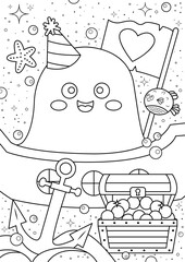 Coloring book for children with Cute Octopus pirate cartoon illustration