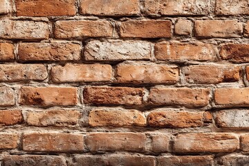 Naklejka premium Close Up of a Weathered Textured Brick Wall in Orange and Red Colors for Architectural Projects