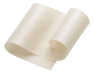 Off-white textured paper sheet elegantly curled at the ends, showcasing a smooth surface and subtle color variations on transparent background.