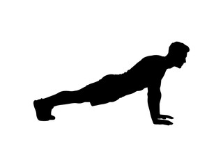 Man doing pushups silhouette vector flat illustration design.