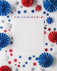 Obraz premium Blank Poster with Patriotic Red, White and Blue Decorations for American Holiday Celebration