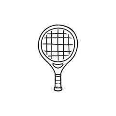 Tennis racquet vector icon in doodle style. Ping pong symbol in simple design. Cartoon object hand drawn isolated on white background.
