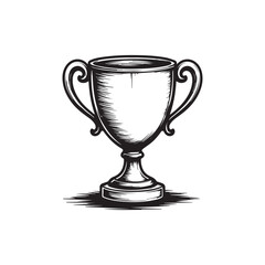 Hand drawn outline winner trophy with shine background. Sport trophy, winner prize sketch. Vector doodle illustration for print, web, mobile and infographics