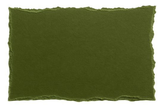 Green torn paper with rough edges forming a rectangular shape on transparent background.