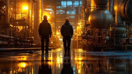 Industrial workers in a large facility