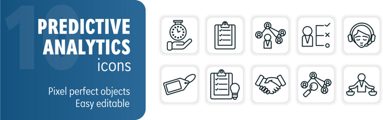 Obraz premium Predictive analytics icon set featuring customer segmentation, data mining and predictive modeling