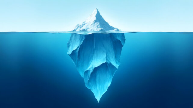  Iceberg above and below water, hidden danger concept, vast unknown