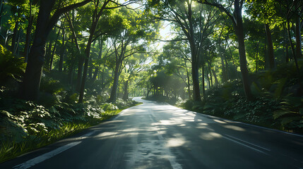 Serene Sunlit Forest Paths: Morning Light Filtering Through Lush Canopies