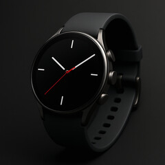 Futuristic Elegance: A Sleek Smartwatch Captured in Precision Lighting on a Minimal Matte-Black Stage