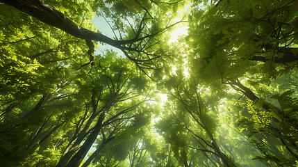 Serene Sunlit Forest Paths: Morning Light Filtering Through Lush Canopies