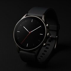 Futuristic Elegance: A Sleek Smartwatch Captured in Precision Lighting on a Minimal Matte-Black Stage