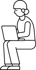 Working On Laptop Line Art Icon.